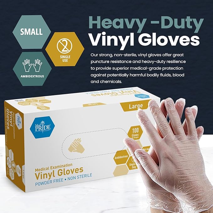 MED PRIDE Medical Vinyl Examination Gloves Latex & Rubber Free, Ultra-Strong - Image 2