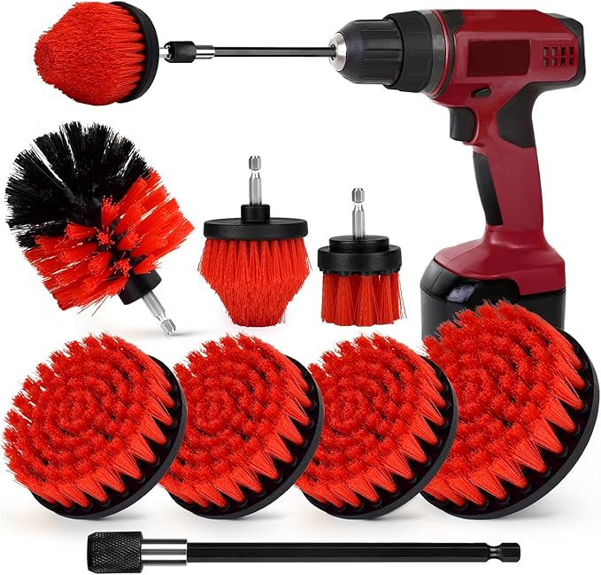 Drill Brush Attachment Set, 7 Pack 1/4in Power Scrubber Brush + Extend Long Rod by Tialero