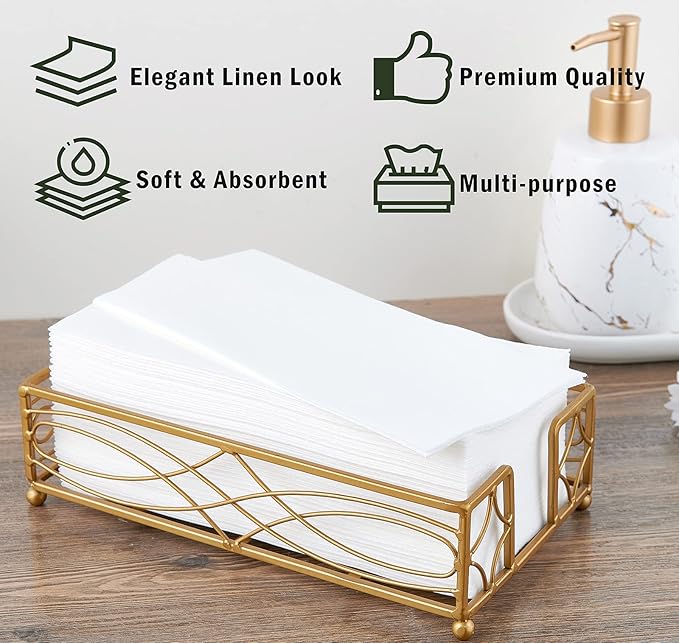 FOCUSLINE 100 Disposable Bathroom Napkins, Linen-Feel Paper Guest Towels - Image 5