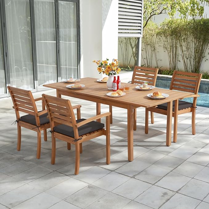 OC Orange-Casual Stackable Patio Dining Chairs Set of 2, Outdoor Acacia Wooden Chairs w/Armrest & Removeable Fabric Cushion, for Porch, Backyard, Garden, Indoor, Dark Grey - Image 6