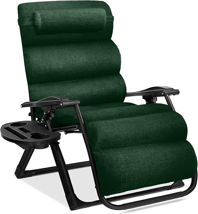 Best Choice Products Oversized Zero Gravity Chair, Folding Outdoor Patio Recliner, XL Anti Gravity Lounger w/Removable Cushion, Cup Holder, Side Tray, 350lb Capacity - Forest Green by BestChoiceProducts