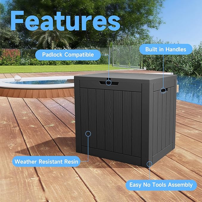 35 Gallon Outdoor Deck Box, Lockable Waterproof Outdoor Storage Boxes For Garden Tools,Indoor Cushions,Accessories Outside Storage Resin Weatherproof Container(Black) - Image 5