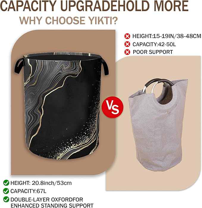 Black Gold Marble Laundry Basket, Modern Clothes Hamper, Oxford Cloth - Image 3