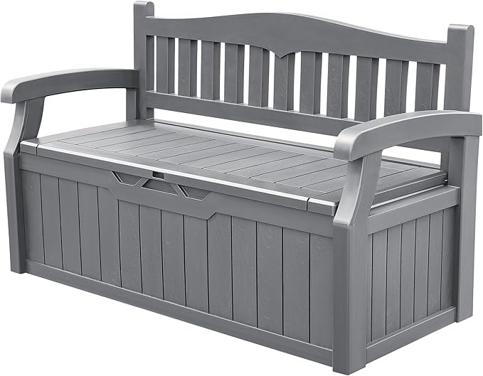 Devoko 80 Gallon Storage Bench Deck Box Lockable for Patio Furniture, Garden Decor and Outdoor Seating for Cushions, Garden Tools and Pool Supplies (Grey) by DEVOKO