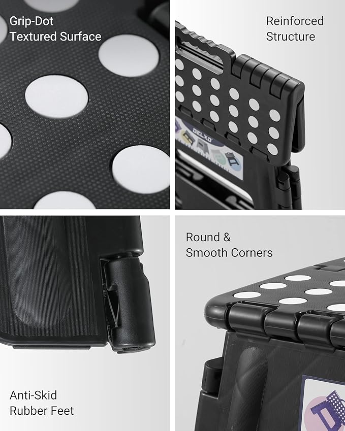 Delxo Folding Step Stool, 13 inch Non-Slip Foldable Stools Up to 300 LBS, Step Stool with Handle, Lightweight for Kitchen, Bathroom, Bedroom, Garden, Black, 1PC - Image 7
