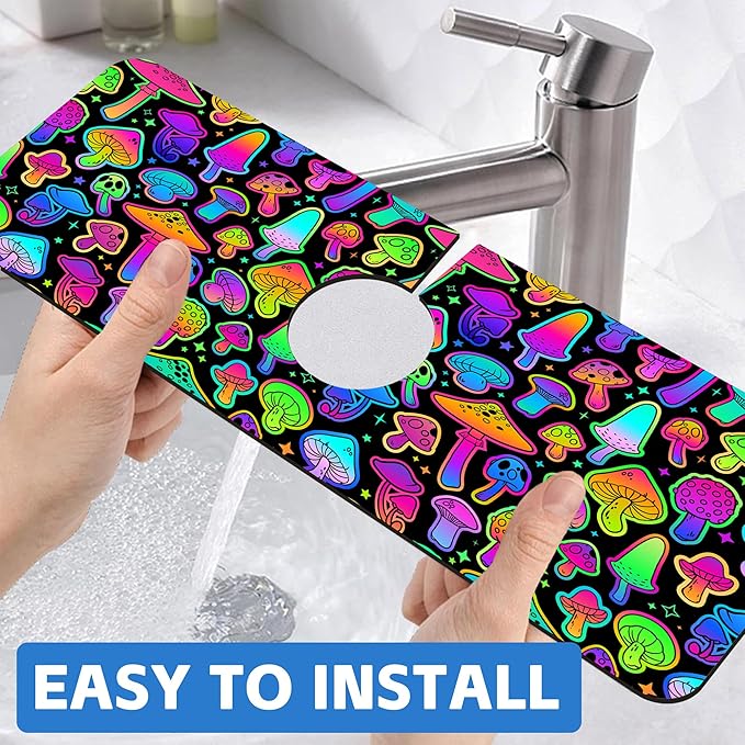 Bright Neon Mushroom Kitchen Sink Splash Guard Absorbent Fast Drying Mat Faucet - Image 6