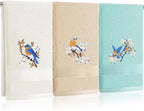 Bird Floral Hand Towels Farmhouse White Light Brown Turquoise Bird Bathroom by Tingjoo
