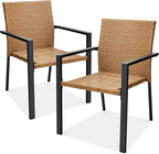 Best Choice Products Set of 2 Stackable Outdoor Wicker Dining Chairs All-Weather Firepit Armchair w/Armrests, Steel Frame for Patio, Deck, Garden, Yard - Natural by BestChoiceProducts