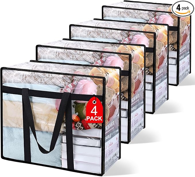 4Pack Clear Blanket Storage Bags, Vinyl Comforter Clothes Storage Closet by Besslly