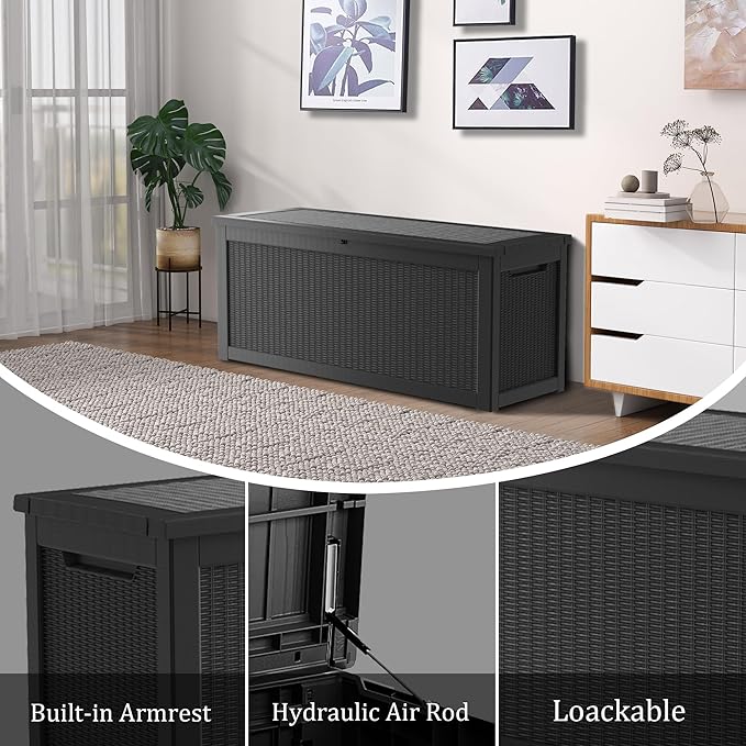 TARKARI 320 Gallon Lockable Resin Deck Box, Waterproof & UV-Resistant Outdoor Storage Box for Outdoor Cushion Storage, Garden Tools & Pool Accessories Storage, Black - Image 6