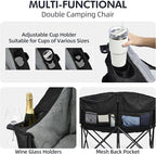 Double Camping Chair Loveseat - 2 Person Oversized Camping Couch for Adults Padded Heavy Duty Outdoor Lawn Beach Portable Folding XL Chairs with Cup Holders and Carry Bag Support 600lbs, Black/Grey - Image 4