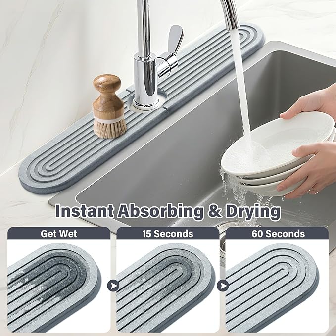 2 Set/4PCS Faucet Mat for Kitchen Sink Splash Guard Faucet Mat Absorbent - Image 3
