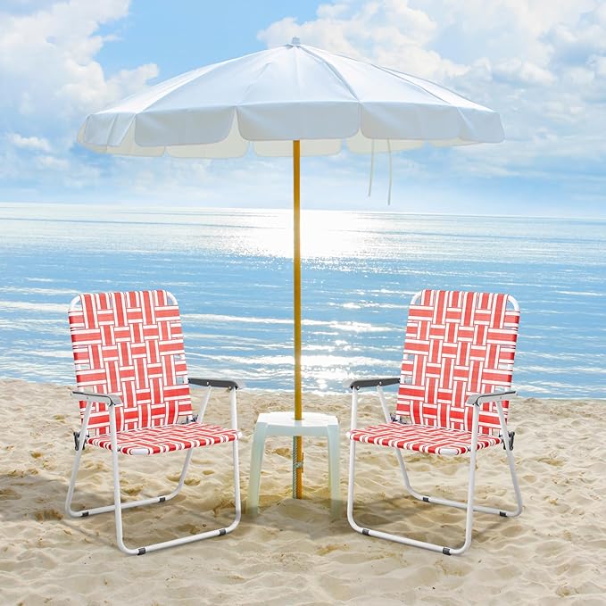 VINGLI Patio Lawn Webbed Folding Chairs Outdoor Beach Portable Camping Chair for Yard, Garden (2, Red, Oversized) - Image 6