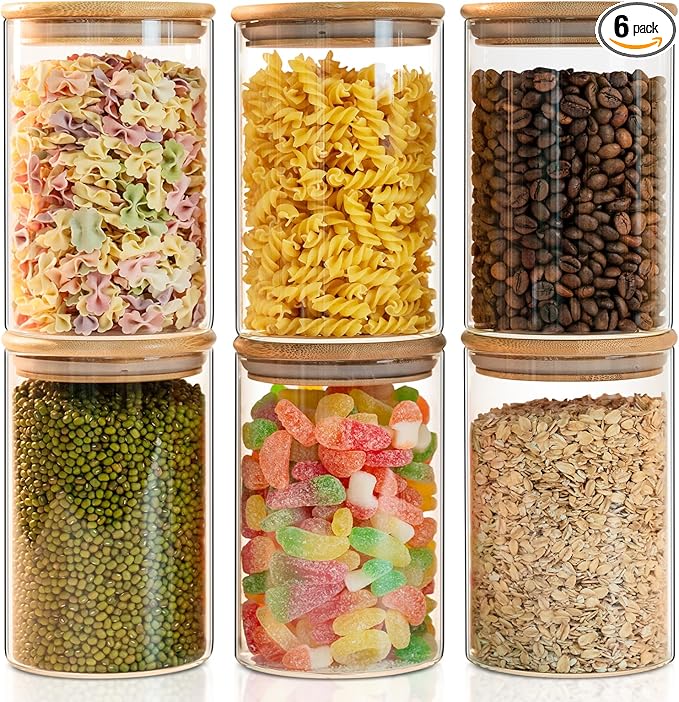 Liuruiyu 50oz Glass Food Storage Jars Set of 6, Glass Storage Containers Clear by Liuruiyu