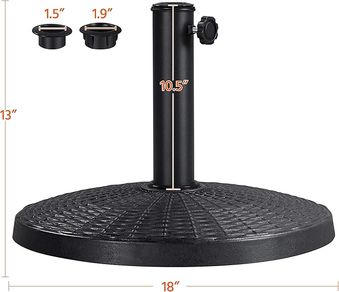 Yaheetech 22 lbs Heavy Duty Outdoor Umbrella Base 18" Round Patio Umbrella Stand Market Umbrella Base for Garden & Lawn, Black - Image 2