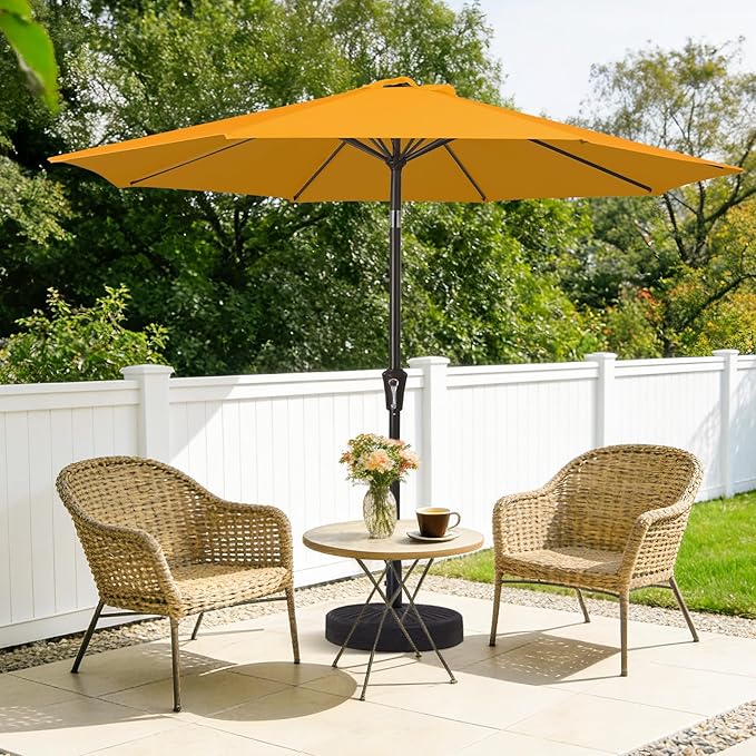MEWAY 9ft Patio Umbrella Outdoor Table Umbrellas with Push Button Tilt and Crank, Market Umbrella 8 Sturdy Ribs for Deck, Garden, Pool and Backyard, Sun Orange - Image 3
