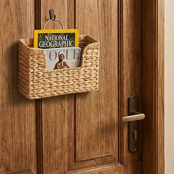 Set of 2 Magazine Holder Wall Basket Water Hyacinth Woven Mail Organizer - Image 7