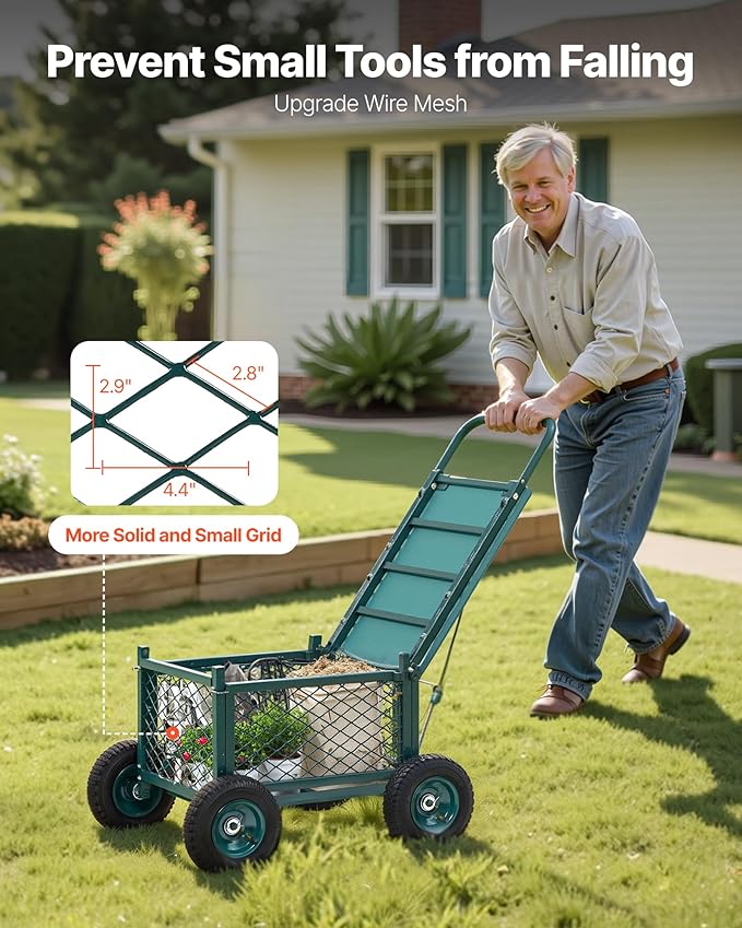 VEVOR Rolling Garden Cart with Seat, Metal Rolling Garden Work Seat with Wheels, Supports up to 400 LBS, Heavy Duty Gardening Cart Scooter, Outdoor Wagon & Stool on Wheels for Lawn, Patio, Backyard - Image 5