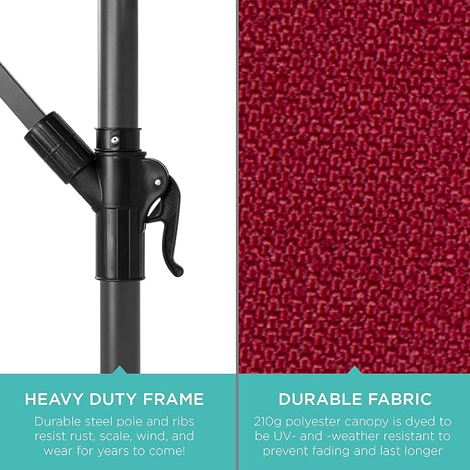 Best Choice Products 10ft Offset Cantilever Hanging Market Patio Umbrella, 8 Sturdy Ribs, Easy Adjustment - Burgundy - Image 6