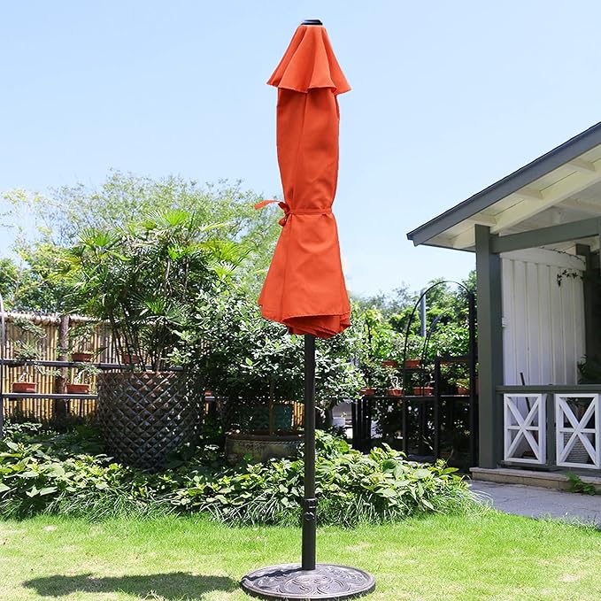 Sunnyglade 9' Patio Umbrella Outdoor Table Umbrella with 8 Sturdy Ribs (Orange) - Image 6