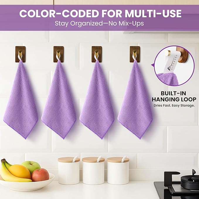 Microfiber Cleaning Cloth, 12 Pack Purple Cleaning Rags - Image 3