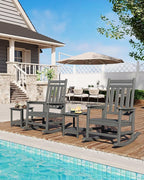 GarveeLife Poly Lumber Rocking Chair Outdoor Set of 4- HDPE High Back Porch Rocker Chairs for Adults - All Weather Resistant Furniture for Patio - Gray - Image 6