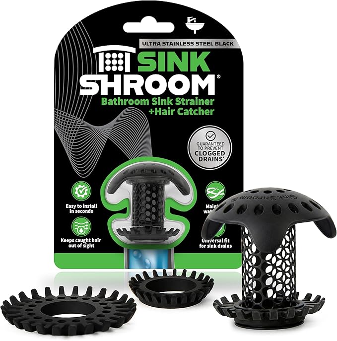 SinkShroom Ultra Bathroom Sink Drain Protector, Stainless Steel, Matte Black by TubShroom