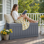 JUMMICO 78 Gallon Outdoor Deck Box Large Resin Storage Box for Patio Furniture Cushions, and Garden Tools (Gray) - Image 6