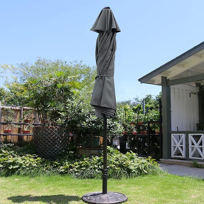 Sunnyglade 9' Patio Umbrella Outdoor Table Umbrella with 8 Sturdy Ribs (Grey) - Image 6