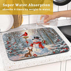 Winter Snowman Dish Drying Mat for Kitchen Counter Red Bird Berry Dishes - Image 7