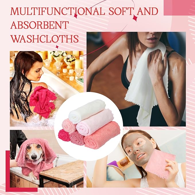 Syhood 12 Pieces Face Wash Cloth 12 x 12 in Makeup Remover Cloths Towel Coral - Image 5