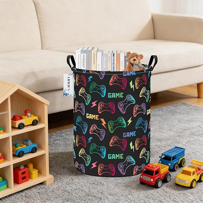 Round Foldable Handle Storage Basket toys Organization Bin Versatile Clothes - Image 5