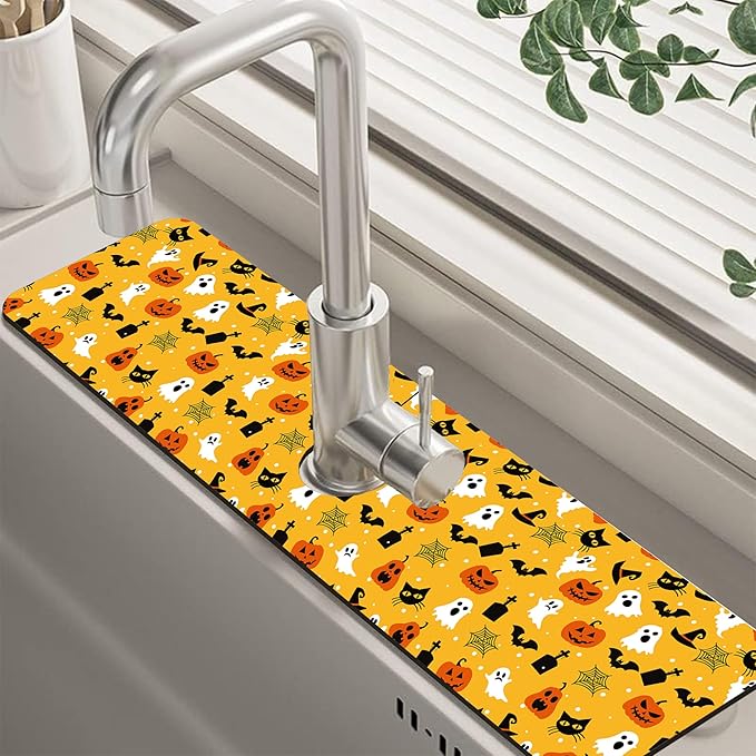 Halloween Pumpkin Bat Ghost Kitchen Sink Splash Guard Mat Absorbent Fast Drying by Unknown
