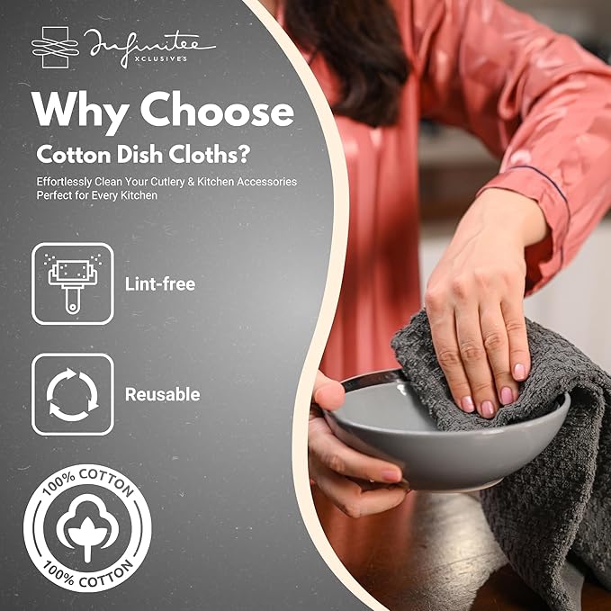Infinitee Xclusives Premium Dish Cloth 100% Cotton 12 x 12 Inches |Pack of 4| - Image 2