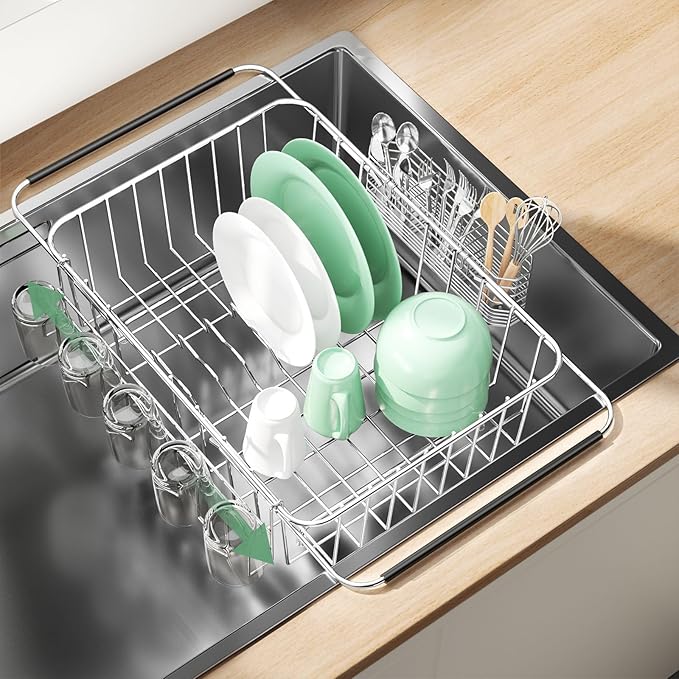 Dish Drying Rack in Sink, Extendable Stainless Steel Dish Drainers by Fanbsy