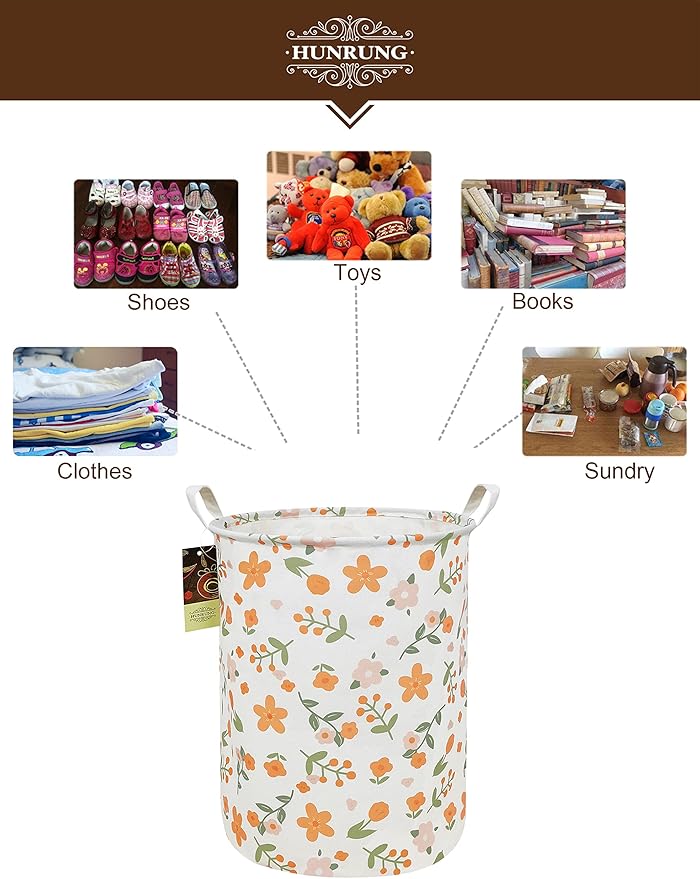 HUNRUNG Laundry Hamper, Large Canvas Fabric Lightweight Storage Basket Toy - Image 3