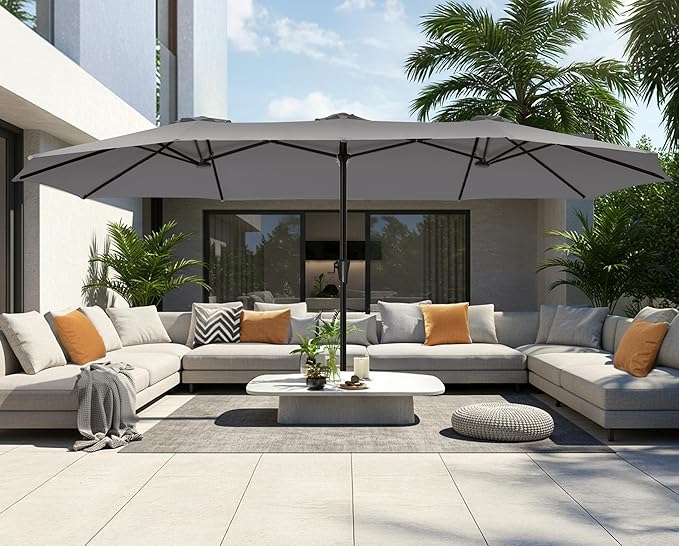 SUPERJARE 15FT Outdoor Umbrella for Patio, Double sided Pool Umbrellas with Fade Resistant Canopy, Large Table Umbrella for Deck, Market, Backyard - Gray - Image 2
