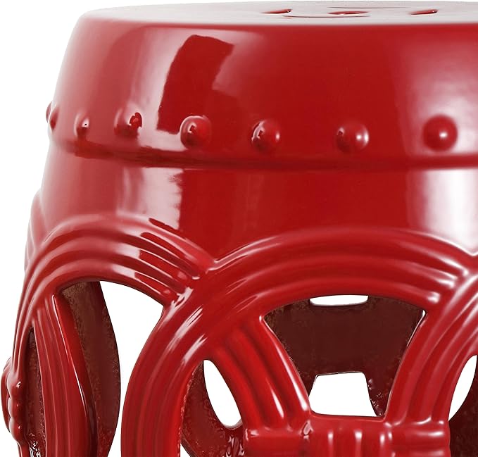 JONATHAN Y TBL1022C Lucky Coins 16" Chinese Ceramic Drum Indoor/Outdoor Garden Stool Bohemian, Coastal, Cottage, French Country, Traditional, for Living Room, Garden Room, Patio, Matte Red - Image 7