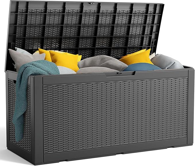 100 Gallon Resin Deck Box, Lockable Patio Outdoor Storage Box for Furniture, Garden Tools and Tools Storage, Waterproof Outside Storage Boxes - Black by OutdoorLivingPerfected