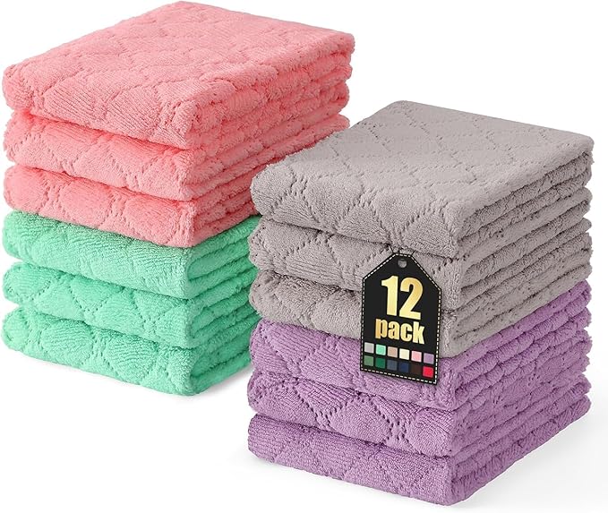 Homaxy 12 Pack Dish Towels for Kitchen, Super Soft and Absorbent Coral Velvet by Homaxy