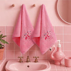 2 Pcs Flamingo Hand Towels Hot Pink Bathroom Decor 14x29 Inch Embroidered 100% - Image 6