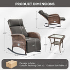 3 Pieces Zero Gravity Wicker Patio Rocking Recliner Chairs Set of 2 - Wicker Outdoor Lounge Chair with Side Table, Adjustable Backrest & Footrest, High Back Outdoor Recliner Chair for Pool Deck Gray - Image 2