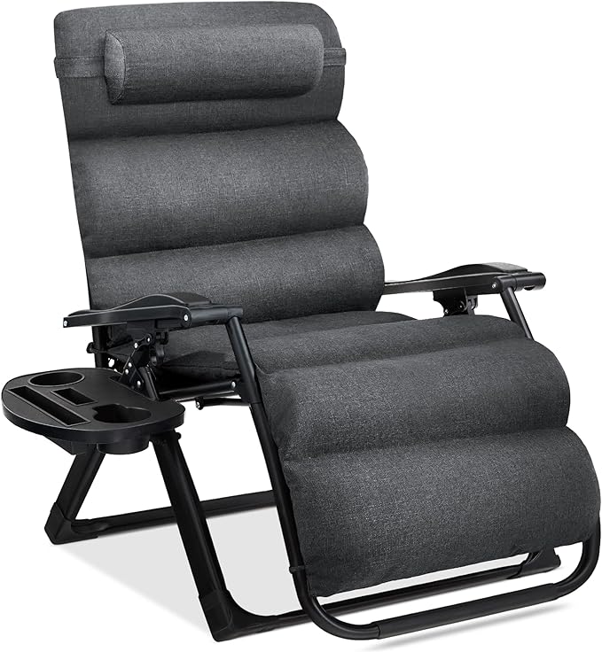 Best Choice Products Oversized Zero Gravity Chair, Folding Outdoor Patio Recliner, XL Anti Gravity Lounger w/Removable Cushion, Cup Holder, Side Tray, 350lb Capacity - Fossil Gray by BestChoiceProducts