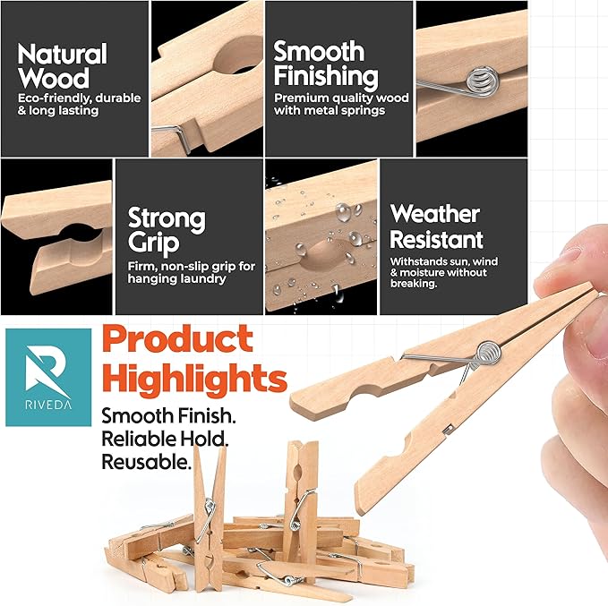 RIVEDA 50pcs Wooden Clothes Pins - Image 4