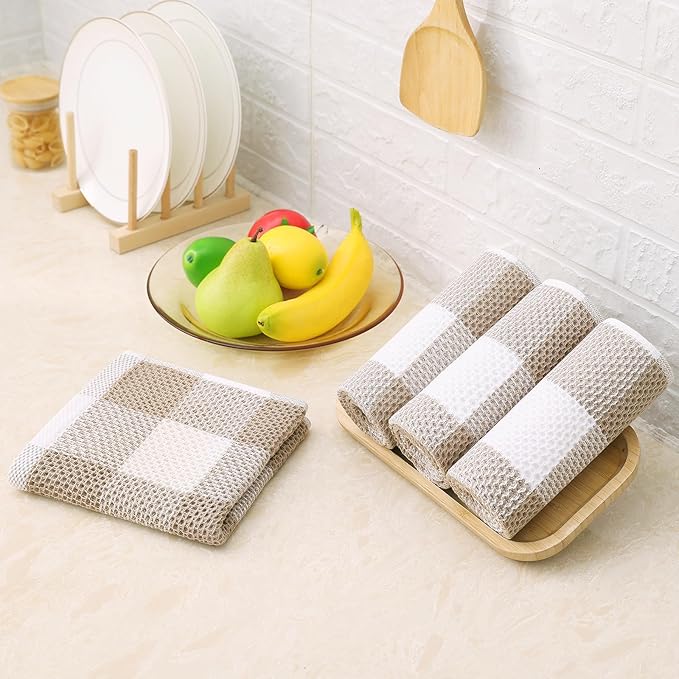 Homaxy 100% Cotton Waffle Weave Check Plaid Kitchen Towels, 13 x 28 Inches - Image 5