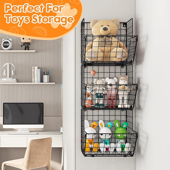 X-cosrack Metal Wire Basket Wall Mount, 3 Tier Wall Storage Organizer - Image 4