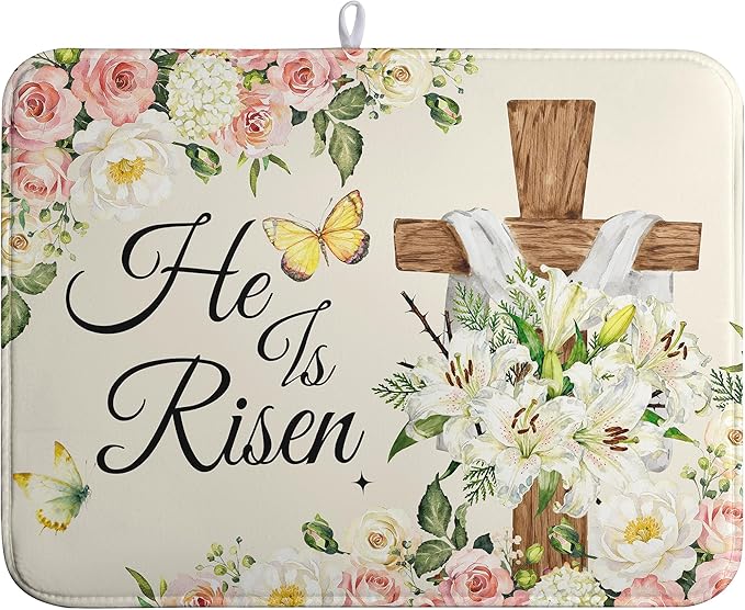 Easter He Is Risen Dish Drying Mats Spring Floral Dish Mat Easter Cross Drying by farg