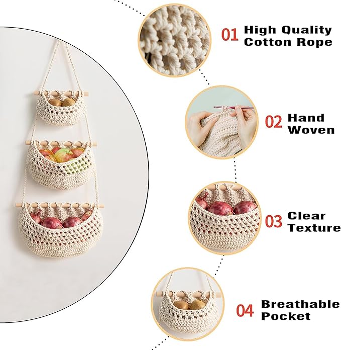 AARAINBOW Wall Cotton Hanging Baskets, Large 3 Tier Decorative Wall Basket - Image 4