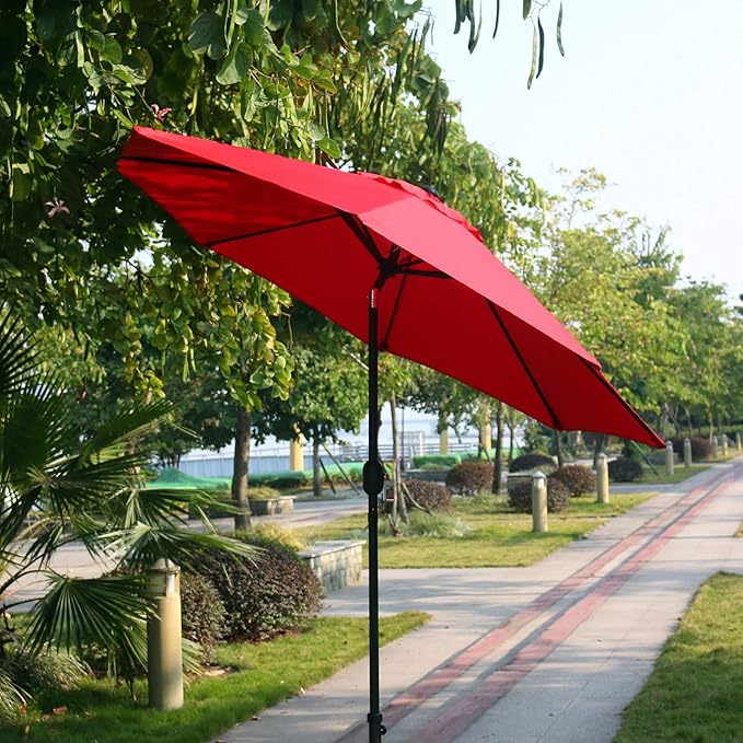 Sunnyglade 9' Patio Umbrella Outdoor Table Umbrella with 8 Sturdy Ribs (Red) - Image 6