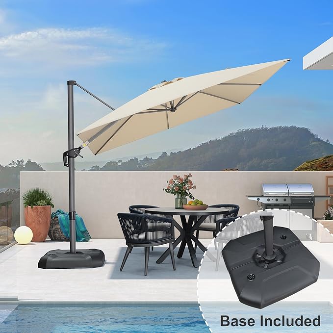 PURPLE LEAF 9 Feet Patio Umbrella with Base Outdoor Cantilever Square Umbrella Aluminum Offset Umbrella with 360-degree Rotation for Garden Deck Pool Patio, Beige - Image 2